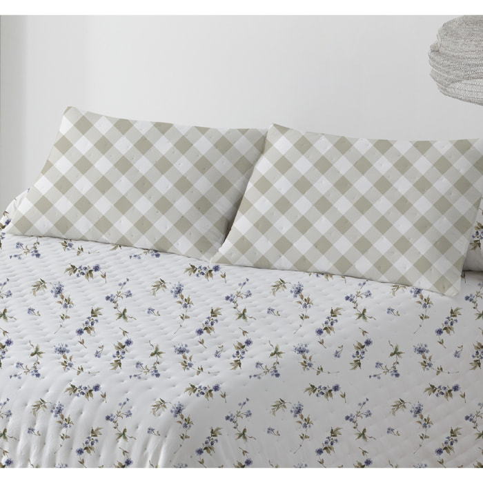 COLCHA SUAVE REVERSIBLE DN FLORES AZUL