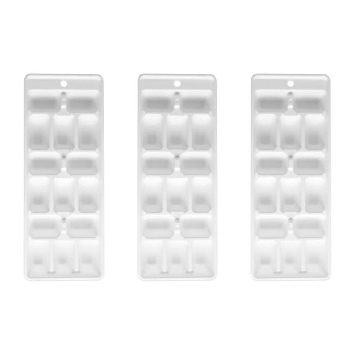 Lot de 3 bacs à glaçons de 15 glaçons en plastique blanc Fackelmann