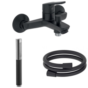 Douchette stick Shift Ellipse noir et chrome avec mitigeur bain douche et flexible lisse anti-torsion Noir