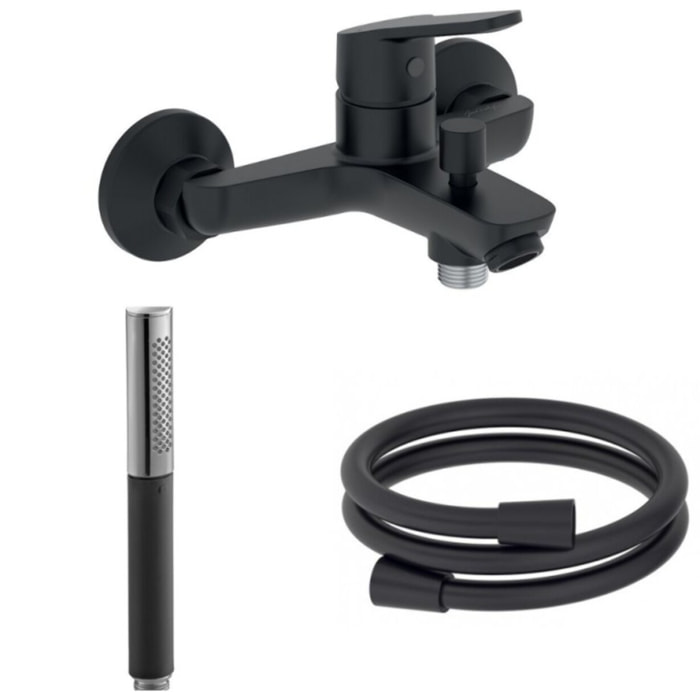 Douchette stick Shift Ellipse noir et chrome avec mitigeur bain douche et flexible lisse anti-torsion Noir