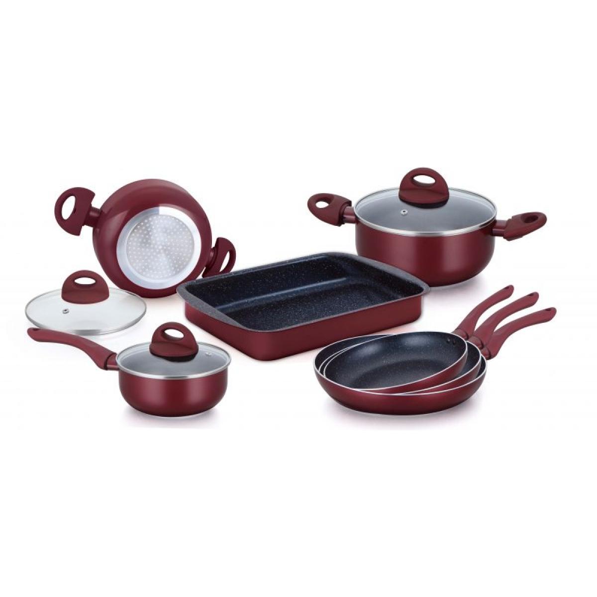 Batterie de cuisine 10 pièces bordeaux Herzberg HG9016-BR