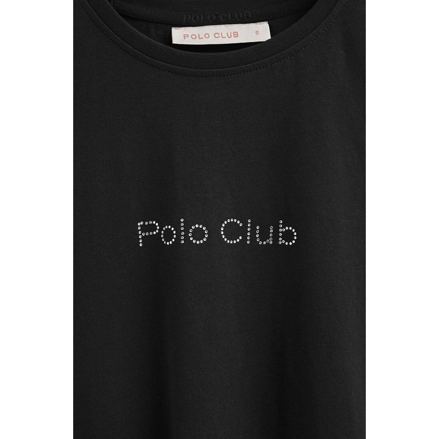 Camiseta negra de manga corta con brillantes Polo Club