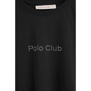 Camiseta negra de manga corta con brillantes Polo Club