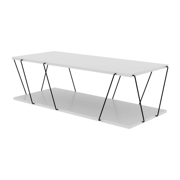 Tavolino da salotto Sarika, Tavolo basso da caffè, Portariviste per divano, Ripiano da soggiorno, 120x50h30 cm, Bianco e Nero