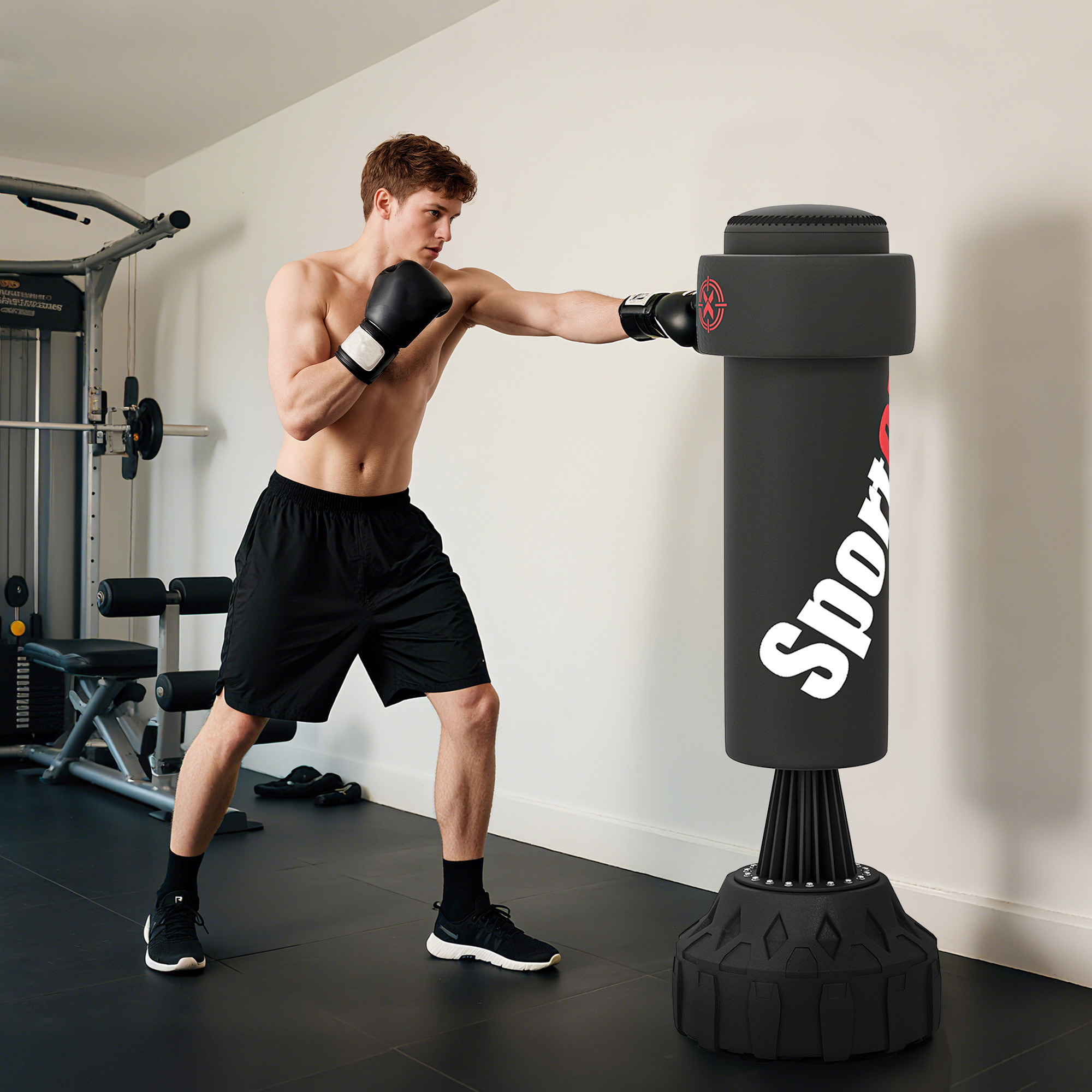 Saco de Boxeo de Pie 175 cm, Saco de Boxeo para Adultos, Altura Ajustable de Banda 65â‚¬â€œ175 cm, Base Rellenable con Ventosas, Amortiguador, Incluye Venda, Entrenamiento MMA, Muay, Negro