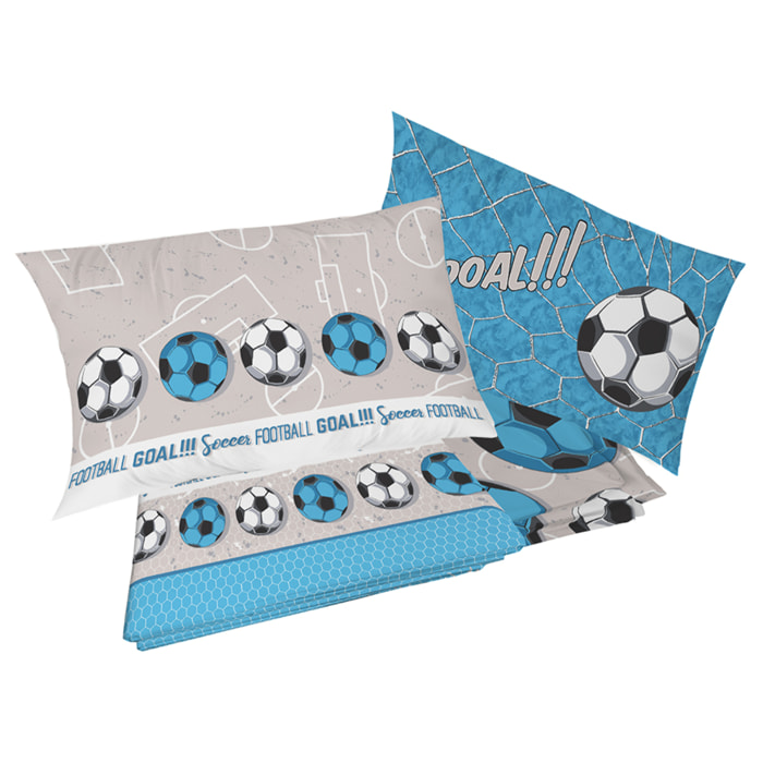 Completo letto calcio azzurro 100% cotone