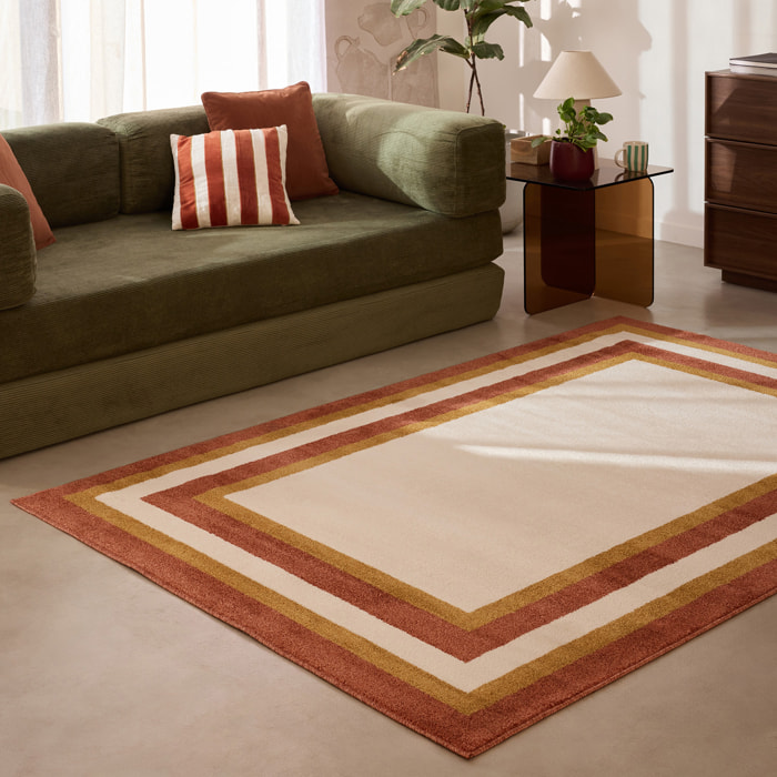 SANTAL - Tapis de salon ocre à motif cadre rétro