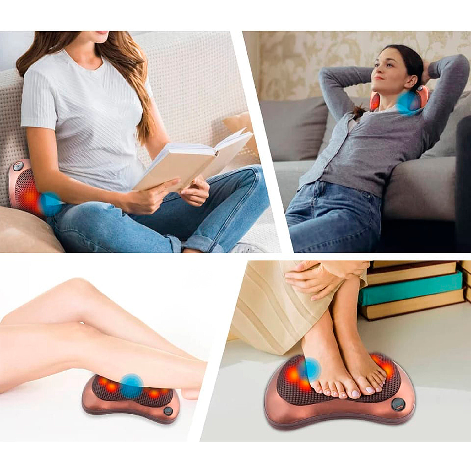 Almohada de masaje con 8 cabezales, masaje en ambas direcciones y calor infrarrojo.