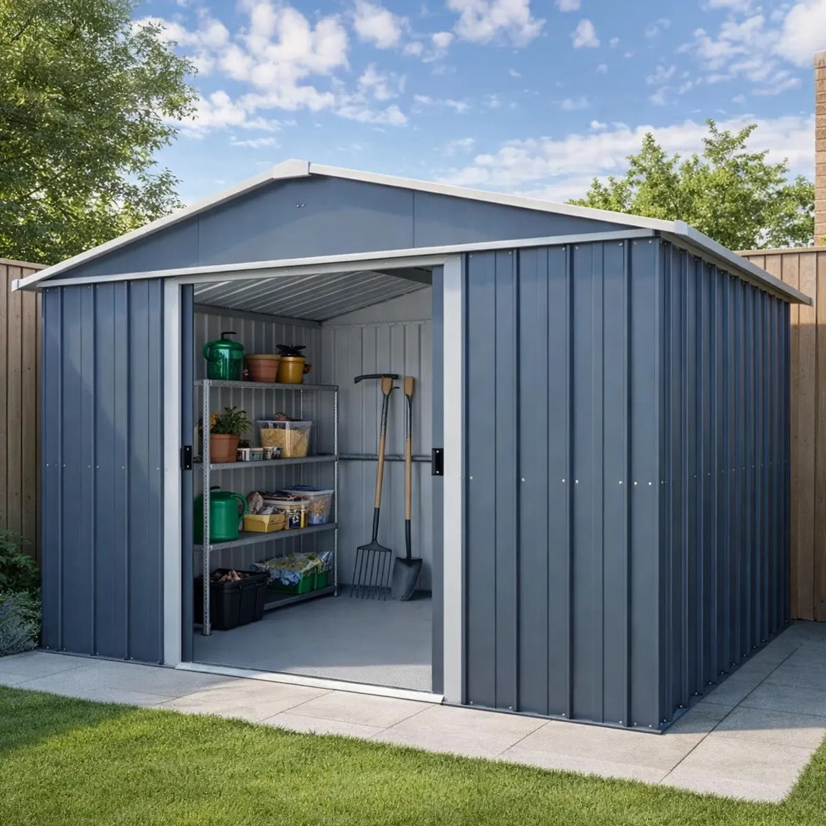 Abri de jardin métal gris Yardmaster 8,12 m² + kit d'ancrage
