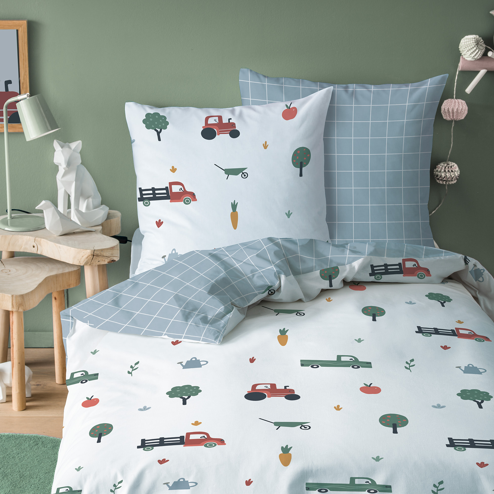 Parure de lit imprimée 100% coton, TOUR À LA FERME