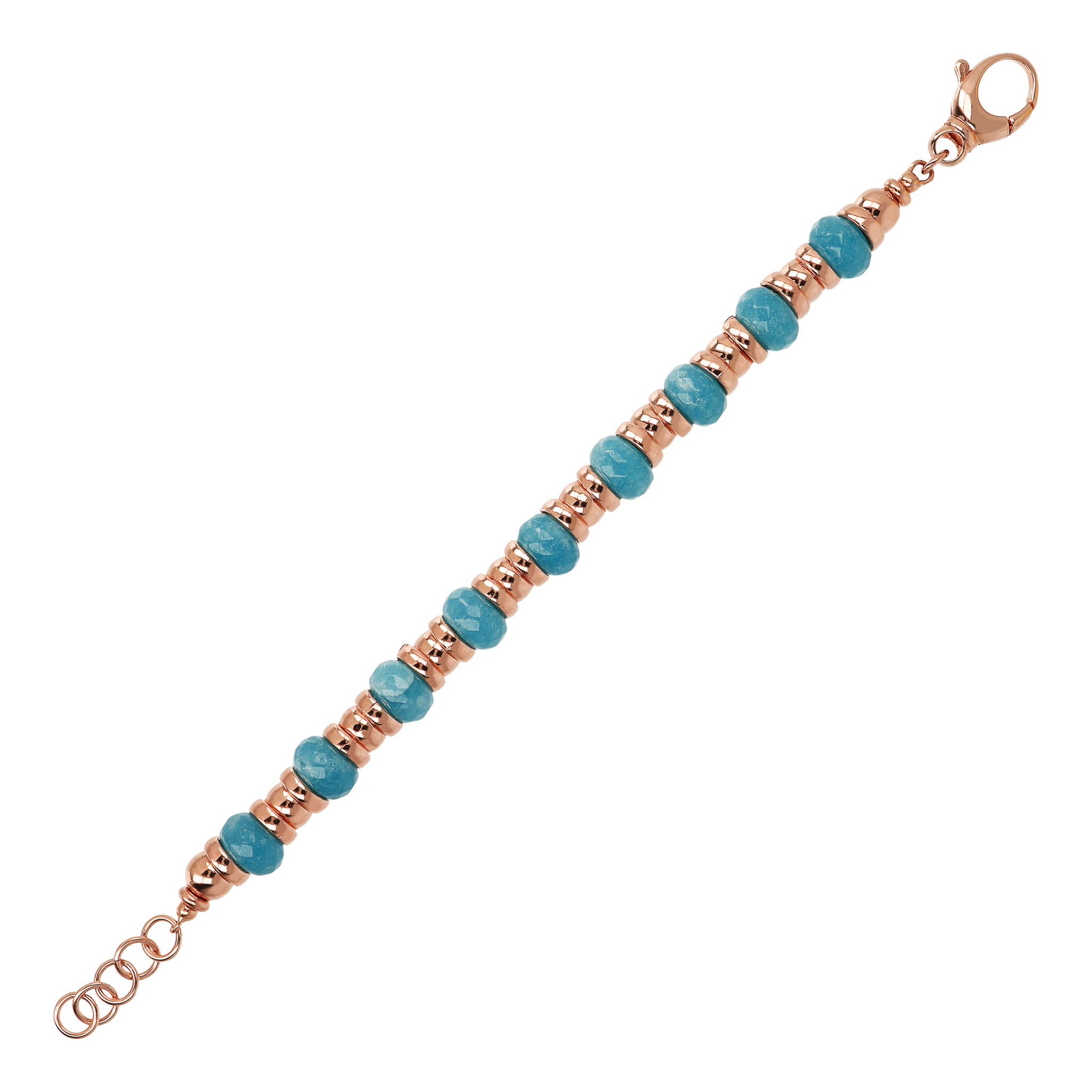 Bracciale con Rondelle Golden Rosé e in Pietra Naturale Sfaccettata Quarzite Blu