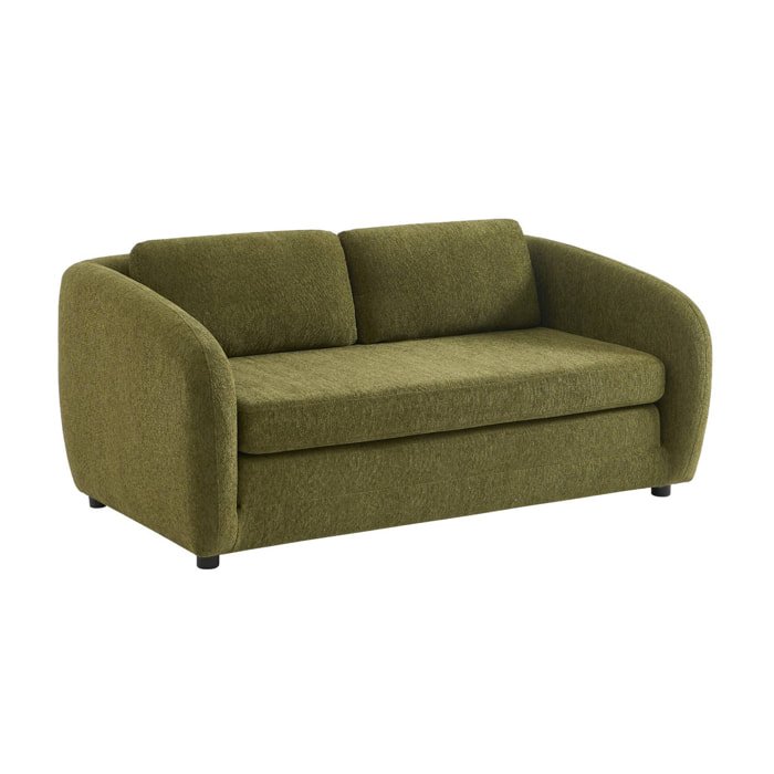 Canapé convertible 2 places tissu chenille kaki - L 170 x P 95 x H 76cm - Twist