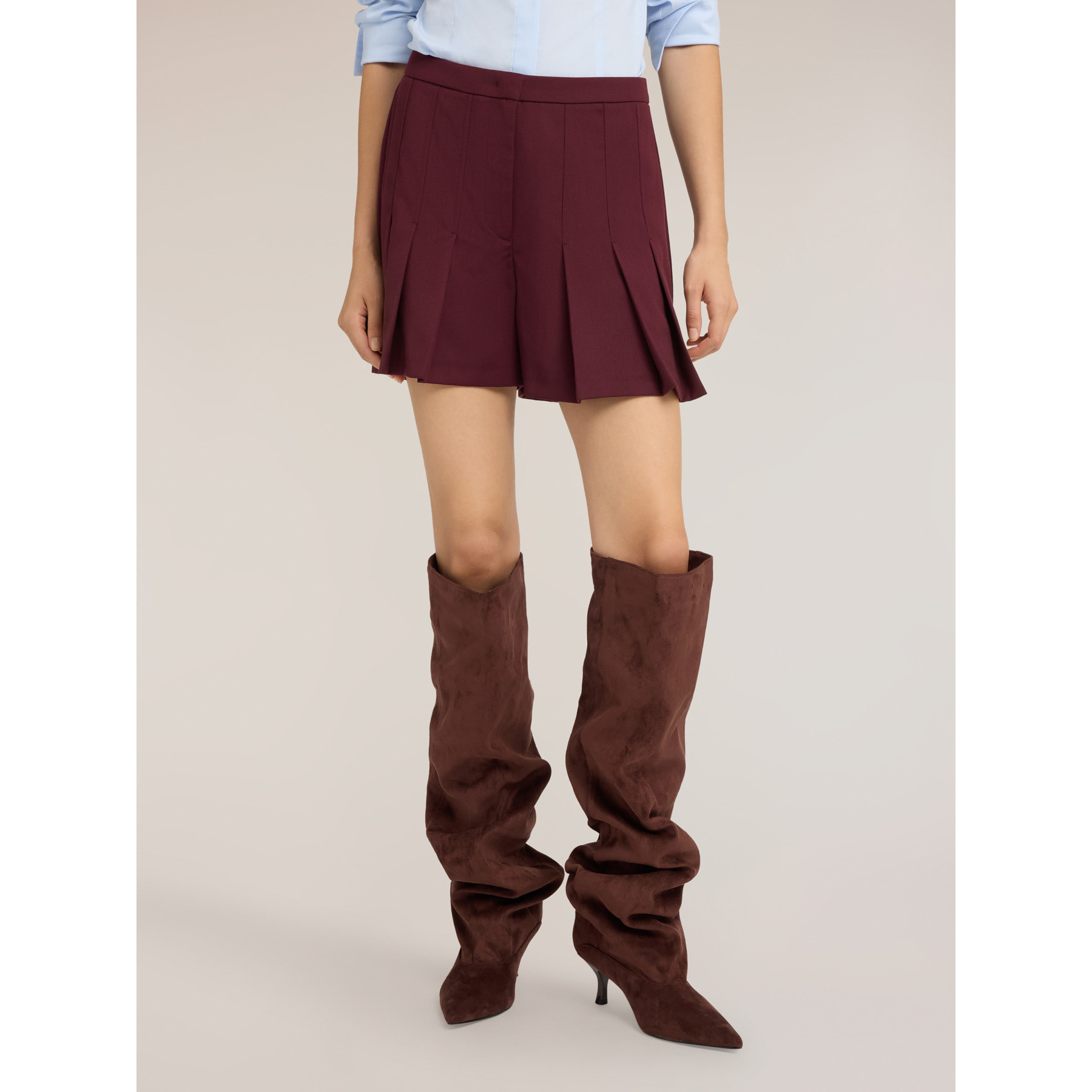 Motivi - Shorts a vita alta in twill con pieghe - Bordeaux
