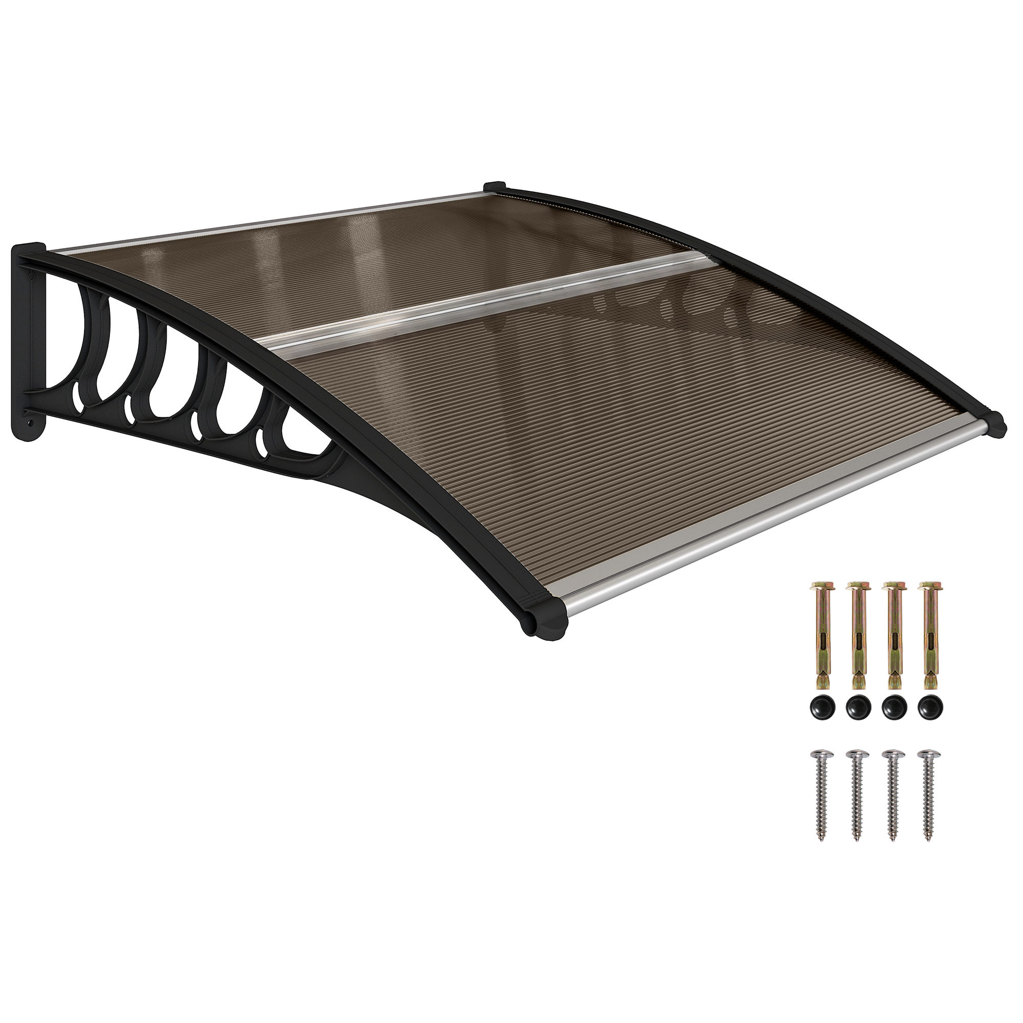 Auvent marquise de porte design voûté arrondi dim. 103x96x27cm alu polycarbonate fumé plastique noir