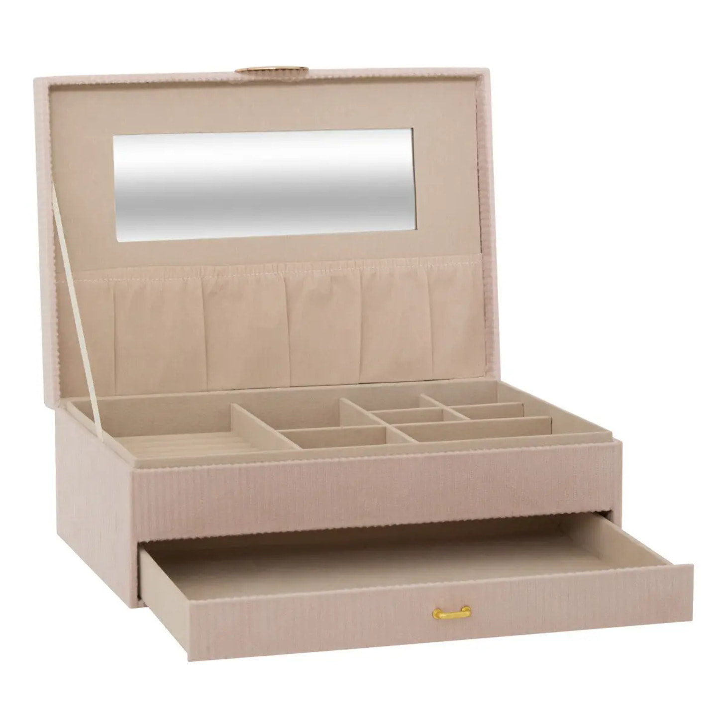 Boîte à bijoux Enya avec miroir 27,5x19x10cm beige
