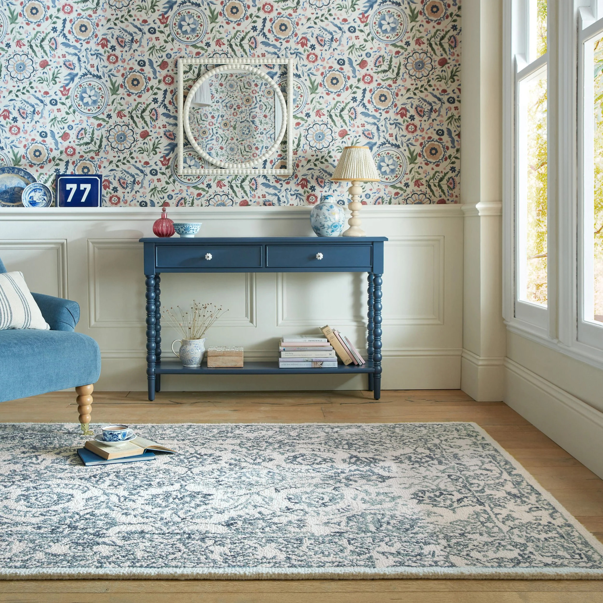 Tapis en laine YASMIN Ivoire/Bleu