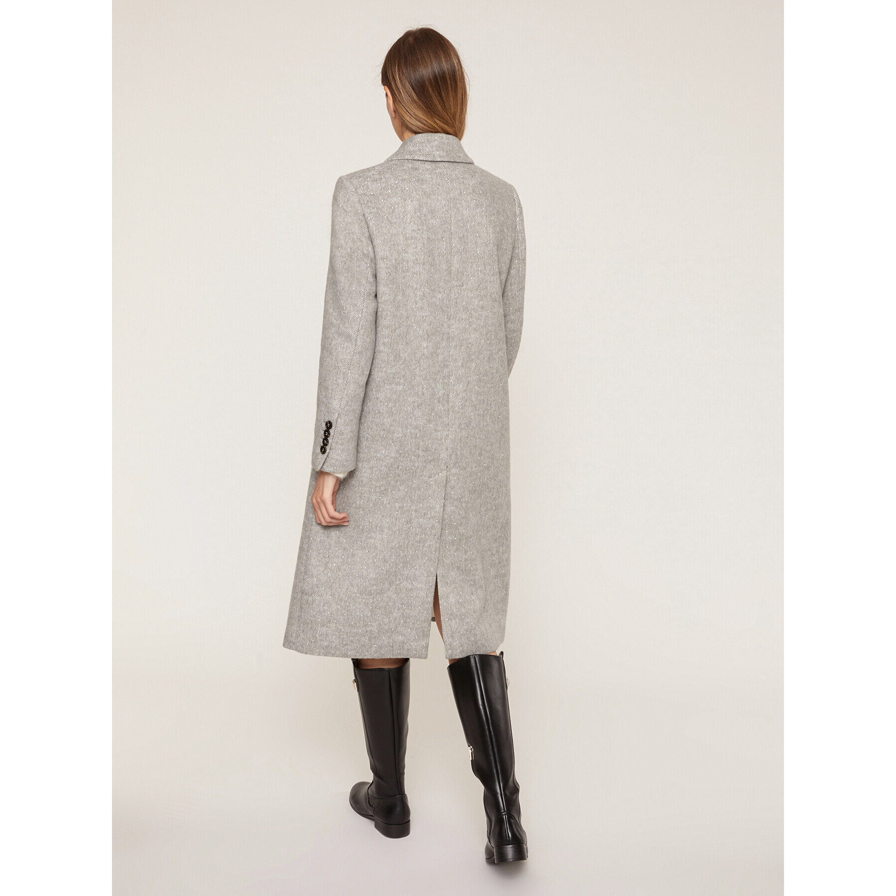 Motivi - Cappotto lungo in panno melangé con strass - Grigio