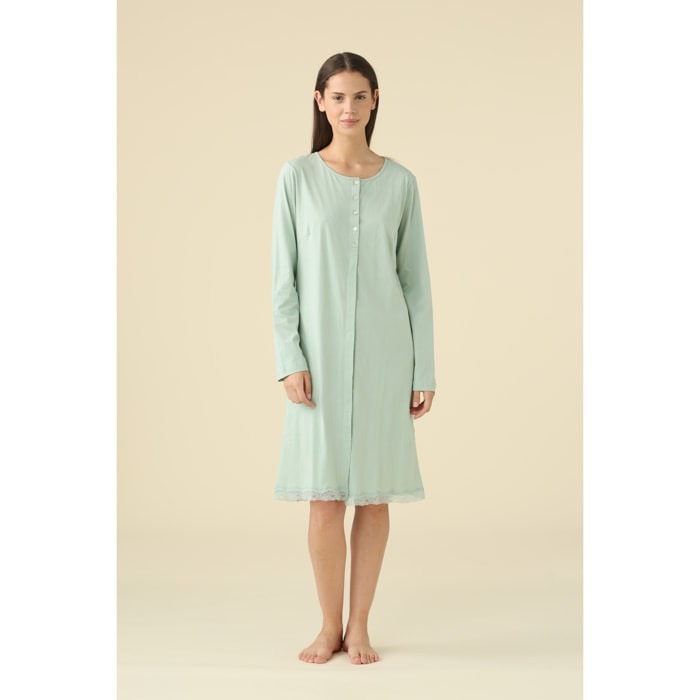 Camicia da notte in cotone a maniche lunghe con bottoni e bordo in pizzo articolo assential Noidinotte