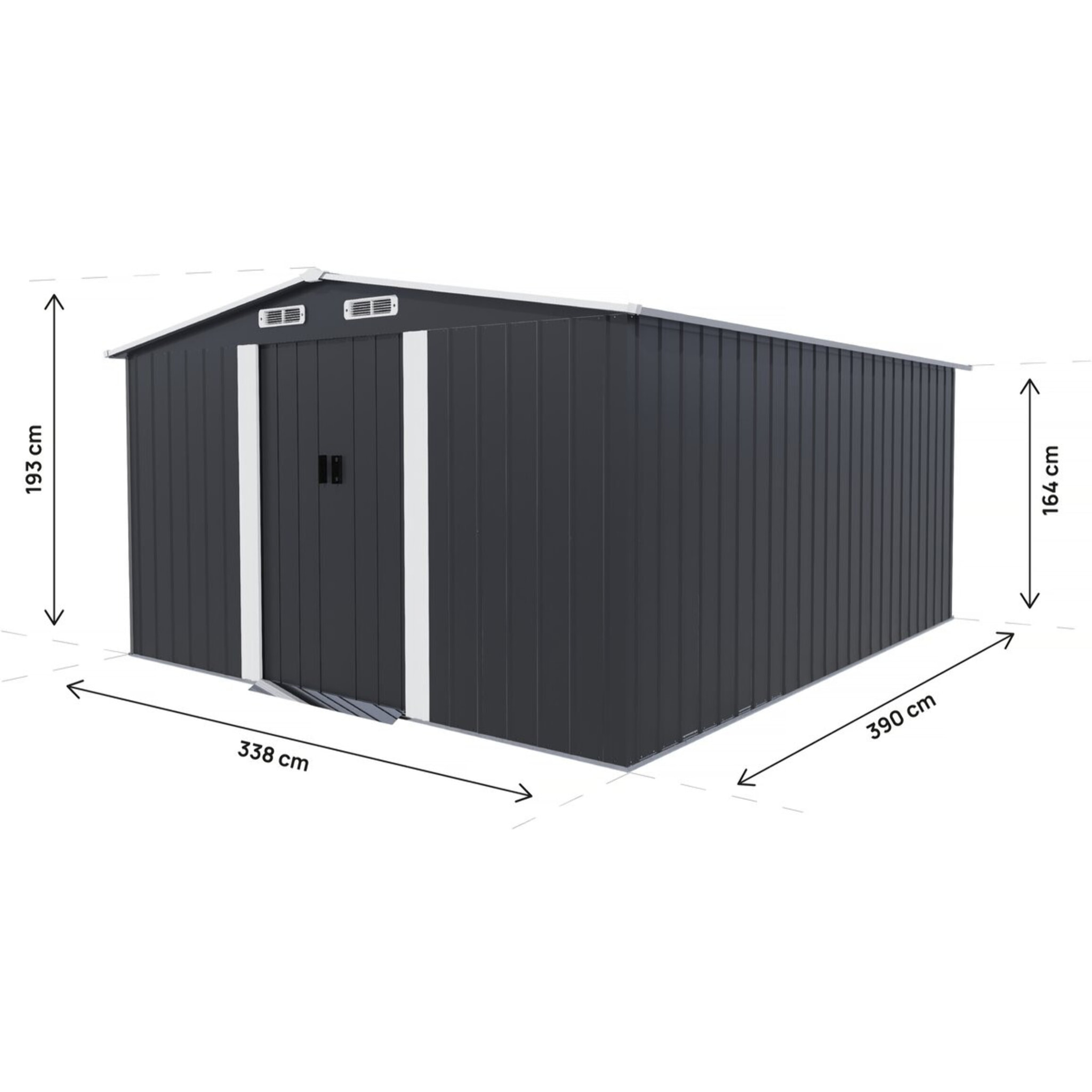 Abri de jardin métal avec porte coulissante "Boston" - 13 m² - Gris