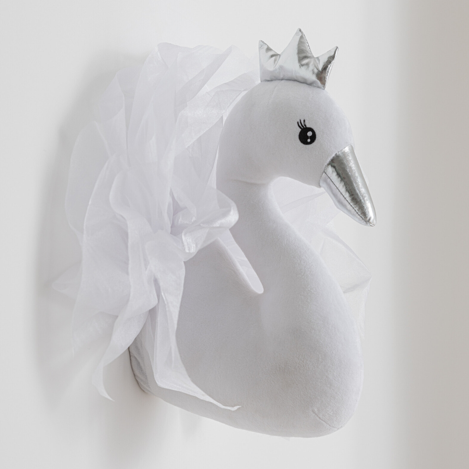 J-Line décoration murale Cygne - peluche - blanc/argent