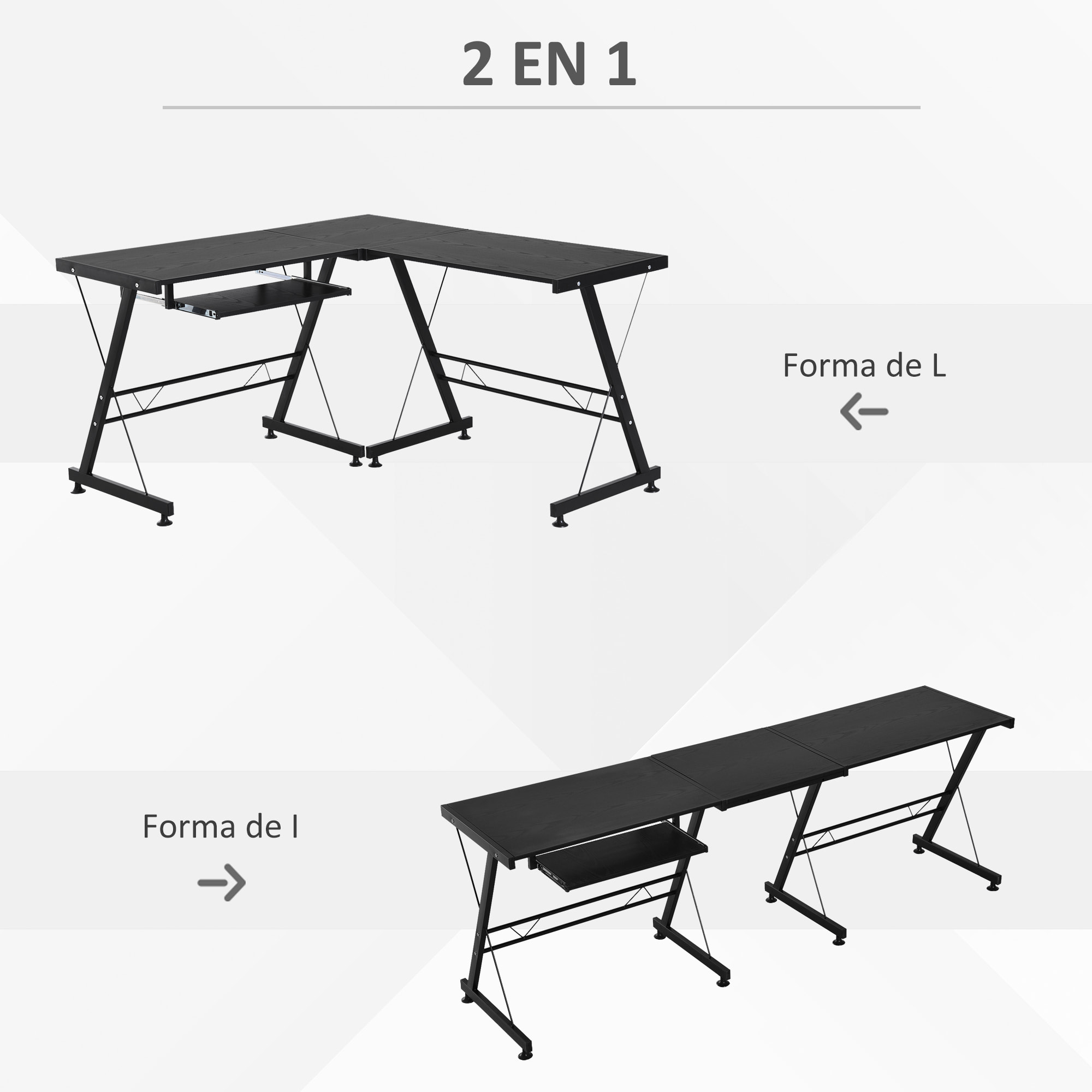 Mesa de Ordenador PC 2 Tipos en Forma de L 210x50x73,5cm Negro