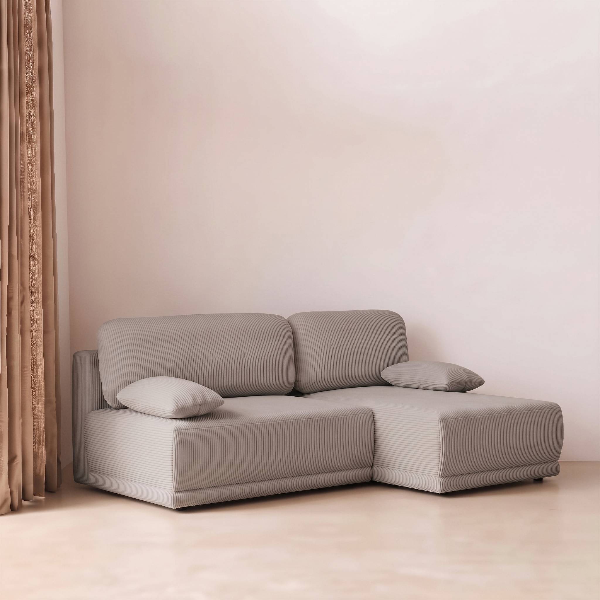 Banquette canapé d'angle droit convertible 3 places velours côtelé avec coffre NELSON