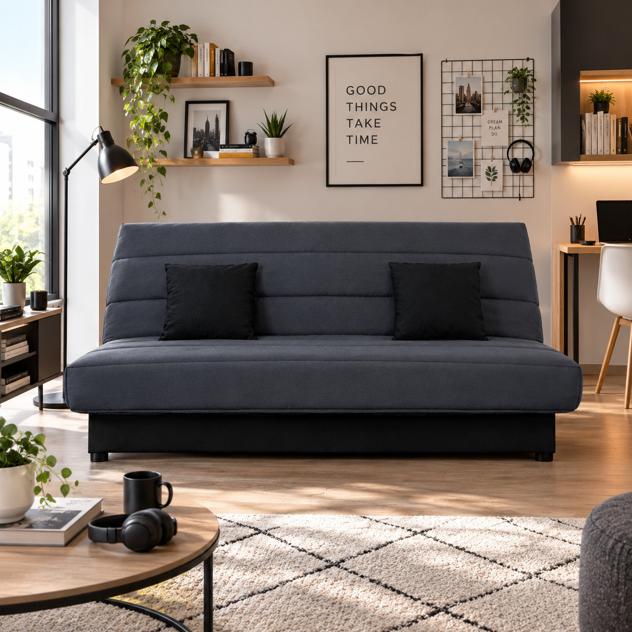 Canapé convertible Marseille, Matelas Simmons, 120 x 190 cm, gris