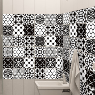 Stickers muraux - Sticker Mural Carrelage adhésif Cuisine Salle de Bain - 9 STICKERS CARRELAGES AZULEJOS CLASSIQUE NUANCE NOIR ET BLANC