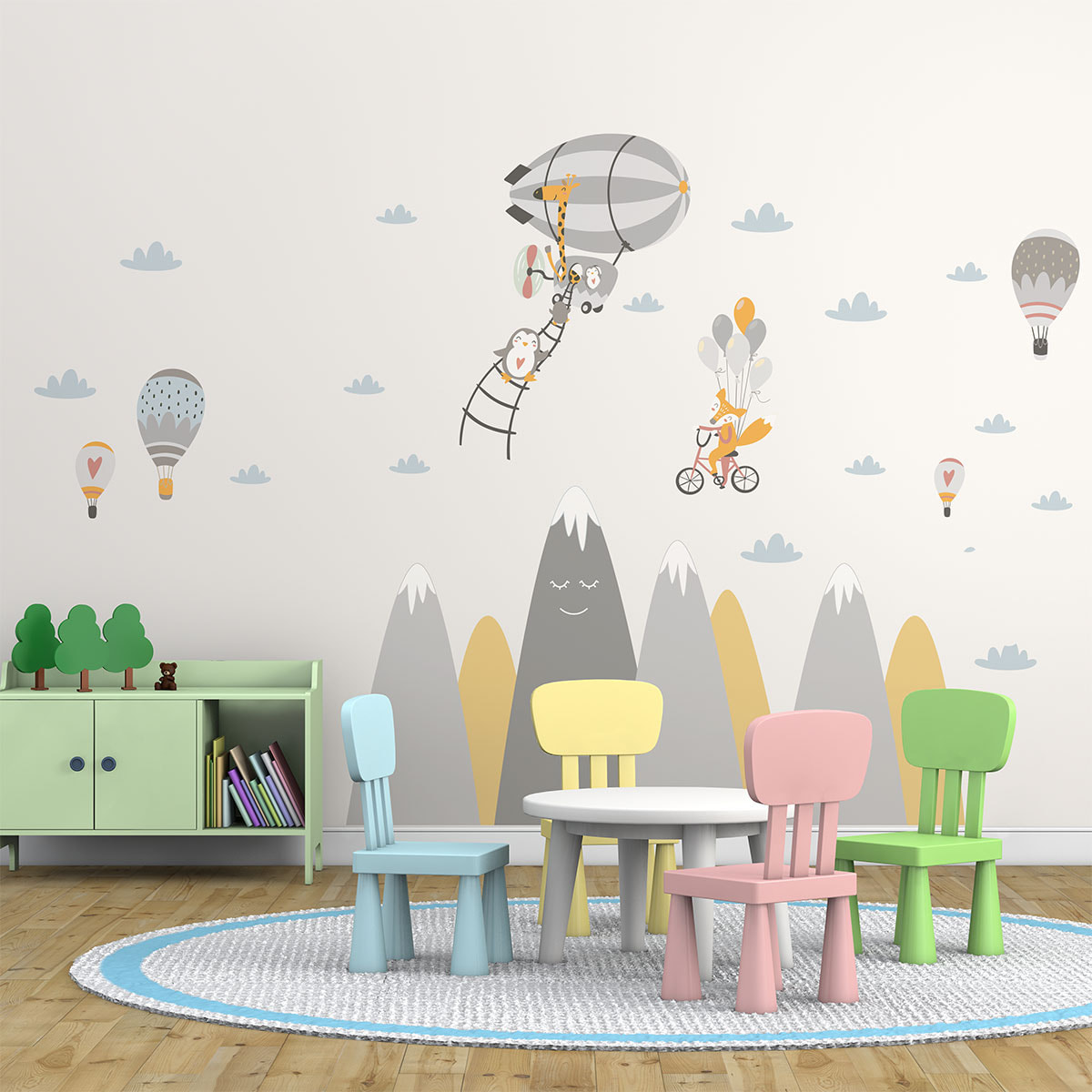 Stickers muraux enfants - Décoration chambre bébé - Autocollant Sticker mural géant enfant montagnes scandinaves ANIMAUX MAGIQUE