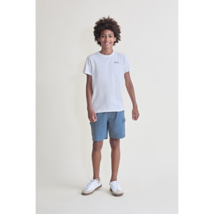 Conjunto Camiseta con Texto Paradise y Shorts Cargo con Bolsillos Laterales con Boton | Color: Azul medio | Street Monkey