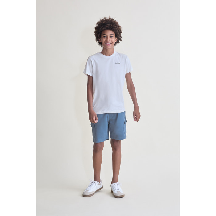 Conjunto Camiseta con Texto Paradise y Shorts Cargo con Bolsillos Laterales con Boton | Color: Azul medio | Street Monkey