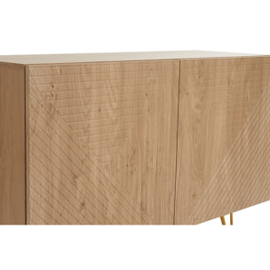 Buffet design gravé finition bois clair chêne et métal doré 2 portes L107 cm OZEN