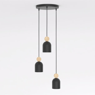 Lampada a sospensione Mesi in acciaio nero e legno naturale