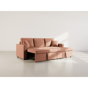 Cyrus - Canapé droit 3 places convertible en velours côtelé - Terracotta