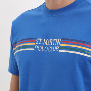 T-shirt jersey con stampa righe multicolor Polo Club St Martin Blu