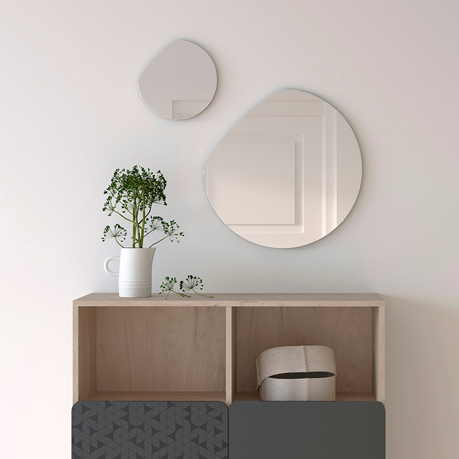 Set Lune espejos redondos Lune aglomerado blanco ø25cm y ø50cm
