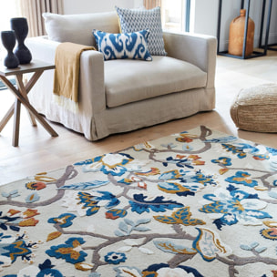 Tapis salon et chambre fait à la main en laine motif floral PIAL