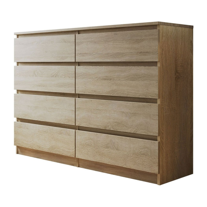 Celia - commode 8 tiroirs - effet bois - 139 cm - style contemporain - Bois