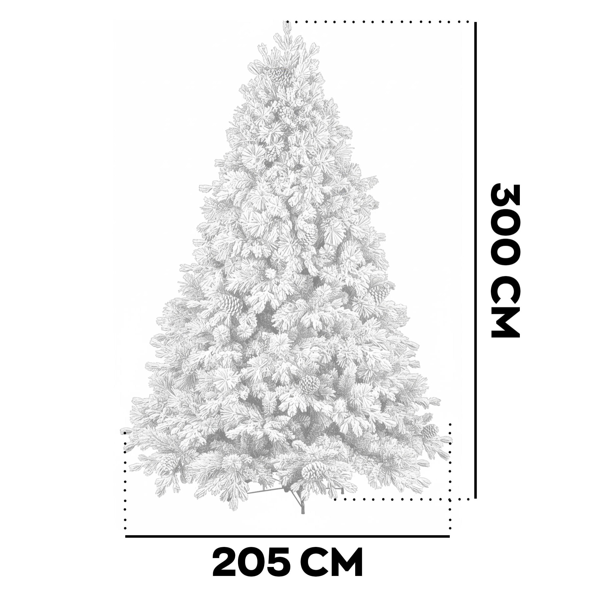 Luna - Albero di Natale con neve e pigne in PE PVC PP ø205x300H cm, 4910 Punte