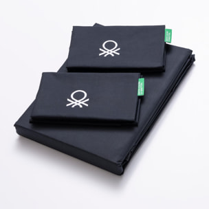 Set 3pc cama (funda nórdica 200x200cm + 2 fundas de almohada 80x80cm), 200tc, 100% algodón negro y blanco Benetton