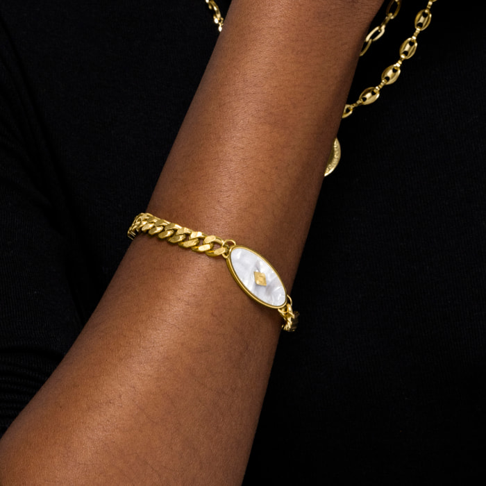 Pulsera de Madreperla Blanca acabada en oro amarillo de 18k