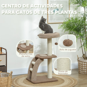 Árbol Rascador para Gatos Altura 88 cm Árbol para Gatos Torre para Gatos con Nido Plataformas Bola Colgante Escalera y Poste de Sisal Café