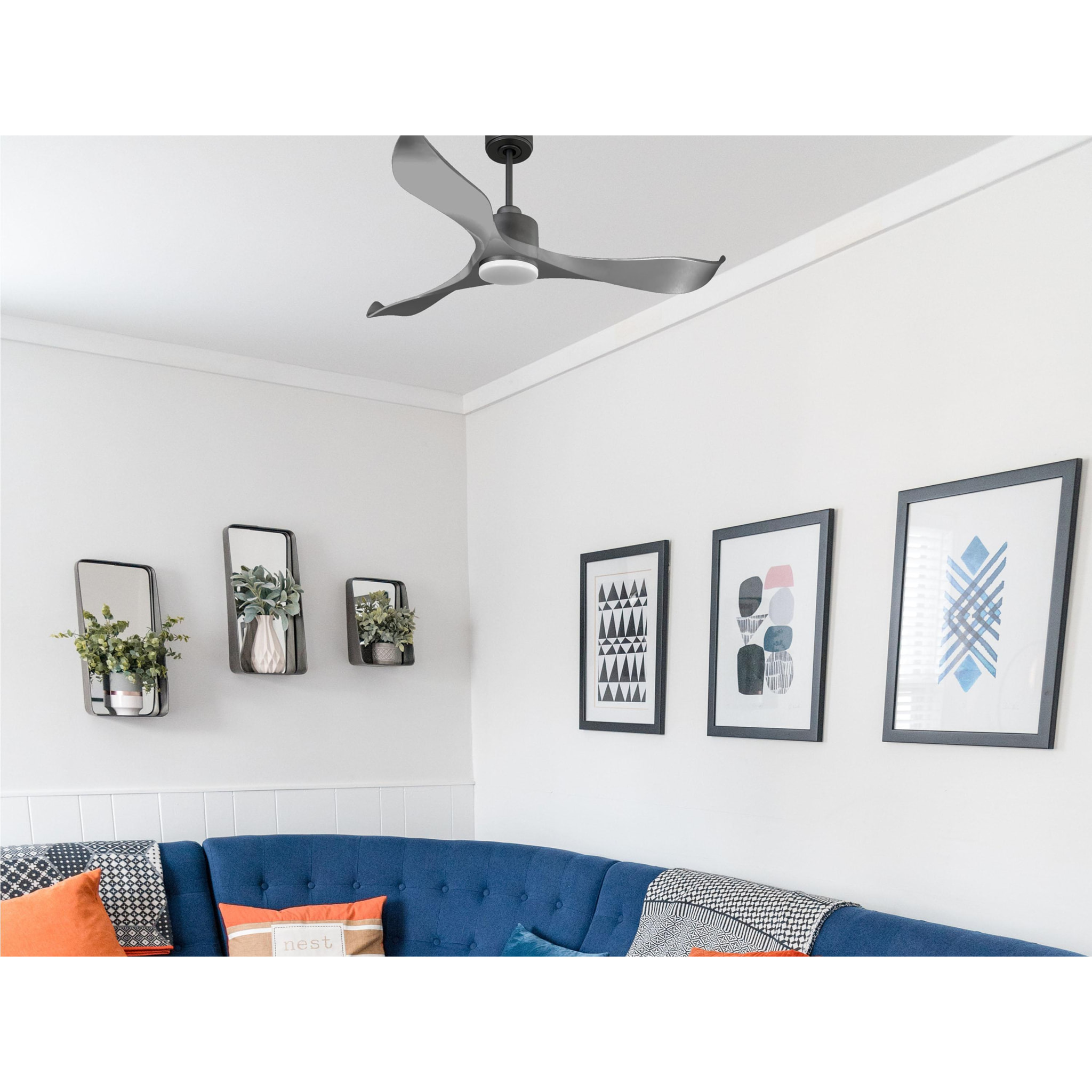 Ventilador de techo Reversible Termostato Dimable Wifi Motor DC Techos Inclinados Mando a Distancia Luz tres tonos Memoria TrawanganD132C03LED65250 PURLINE