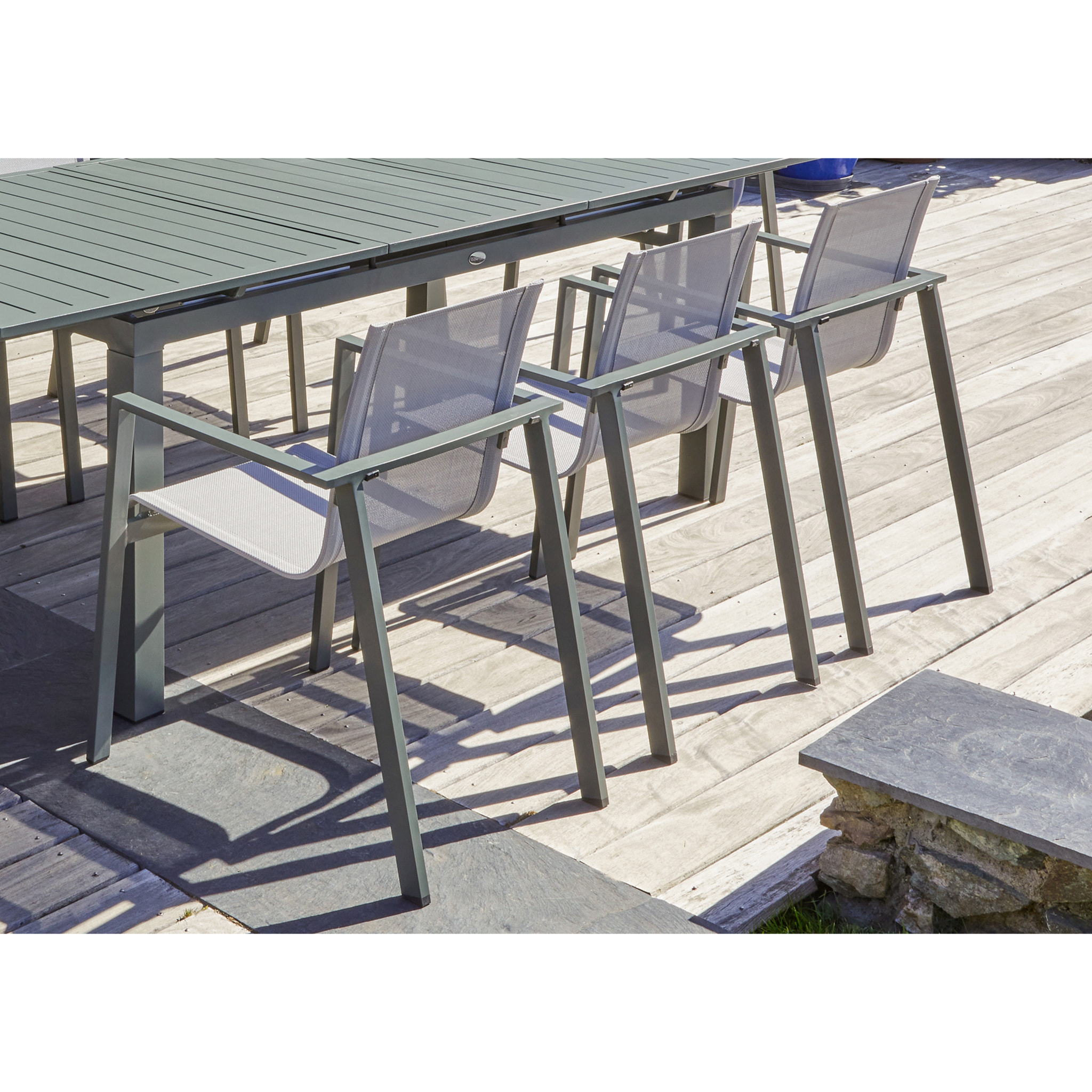 MIAMI - Ensemble repas de jardin 6 places en aluminium kaki