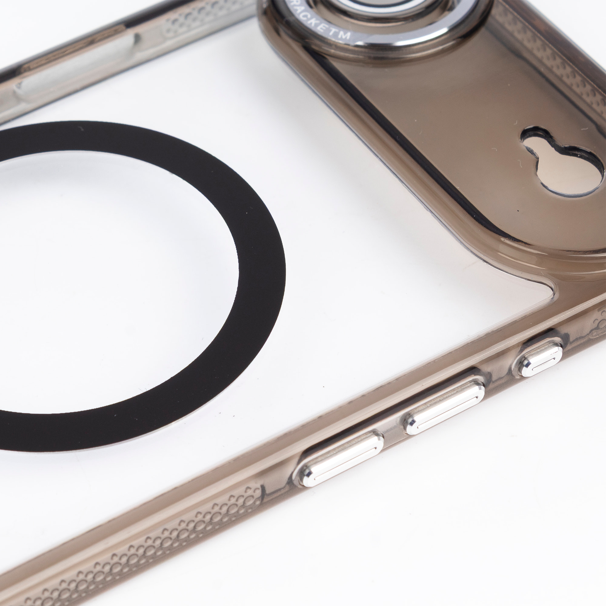 Custodia trasparente con fotocamera coperta e bordi neri. Magsafe per iPhone 17 Air.