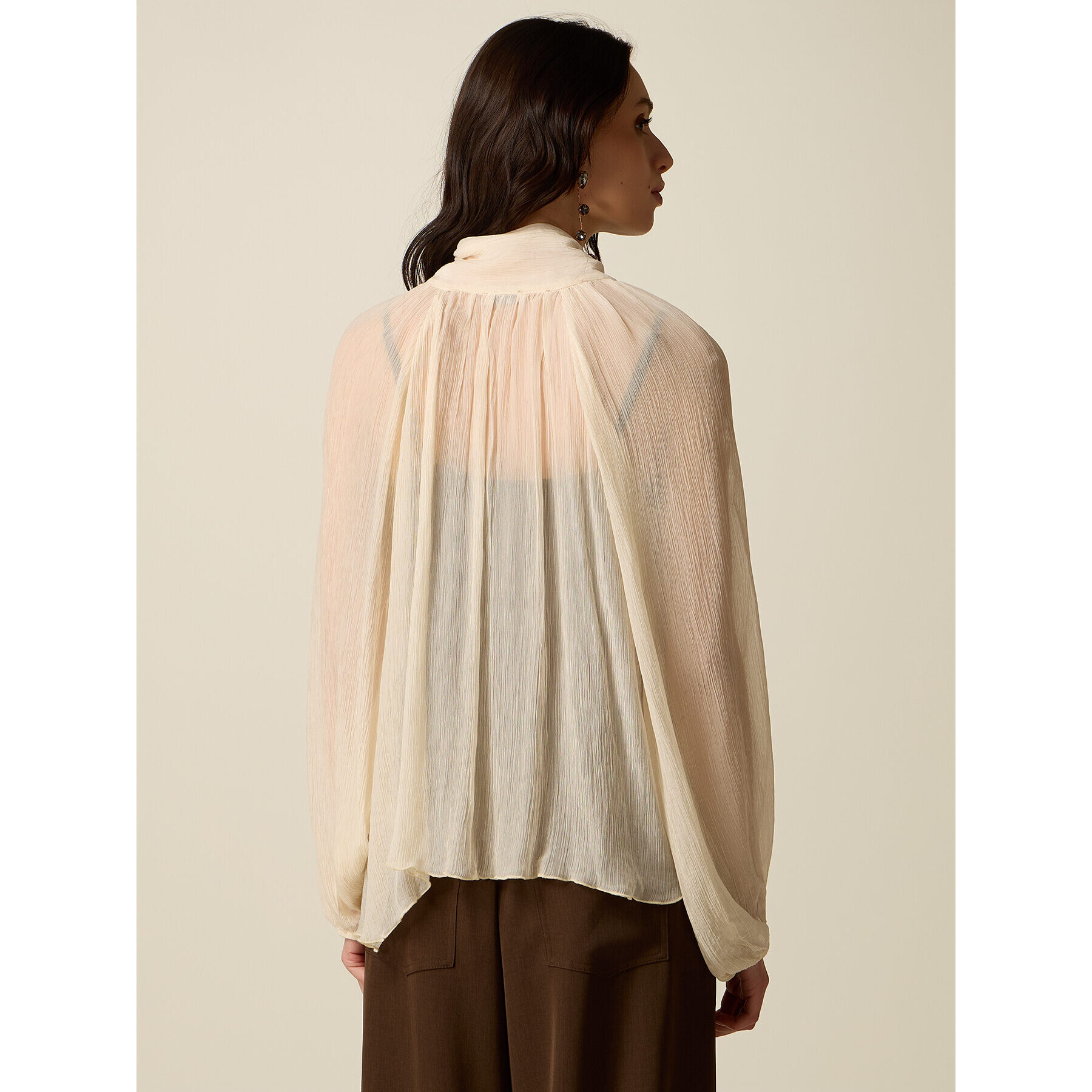 Oltre - Blusa in manche lunghe con fiocco - Bianco