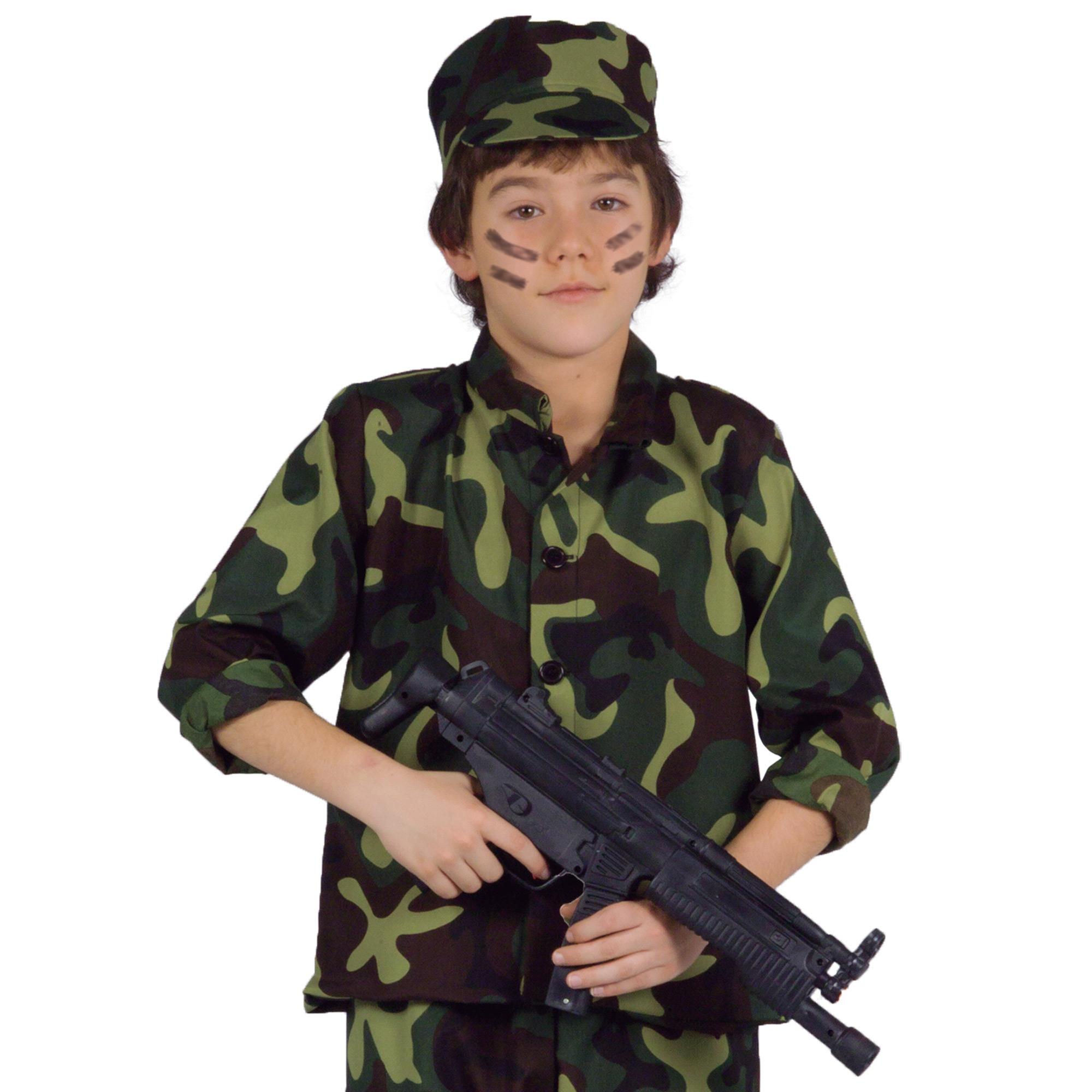 Costume Carnevale Militare Mimetica Verde Marrone Bambino