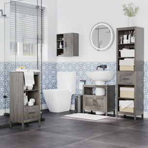 Mueble para Debajo del Lavabo Armario de Suelo para Baño de Madera con 2 Puertas y Estante Abierto Estilo Moderno 60x30x60 cm Gris