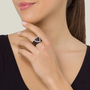 Anillo piel negro-plata925chapado hebilla corazón