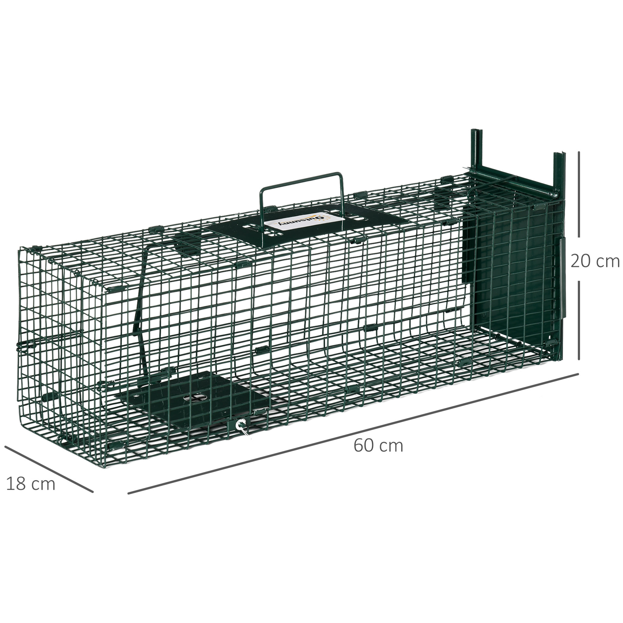 Trampa para Animales Vivos con Puerta Jaula de Captura Metálica con Asa para Conejos Visones Pequeños 60x18x20 cm Verde Oscuro